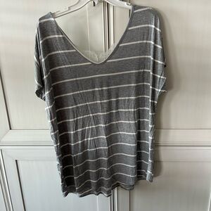Lovely Melody Gray and White Striped Tee